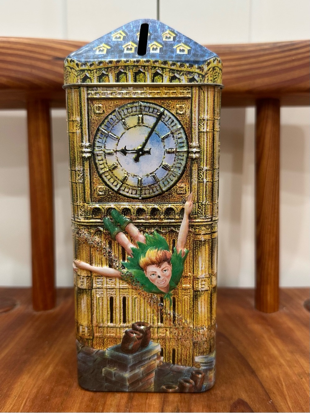 Churchill's Peter Pan Embossed Big Ben Tin Money Box England